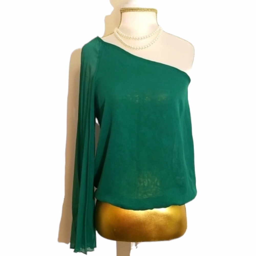 Mimi Chica Green Sheer Chiffon One Shoulder Top Y2K Style - Picture 1 of 15